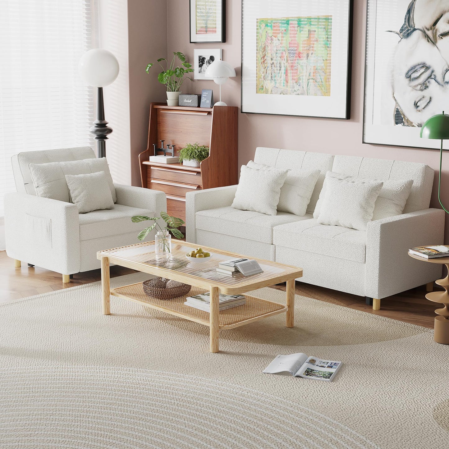 YODOLLA 36" Convertible Chair Bed, Teddy White