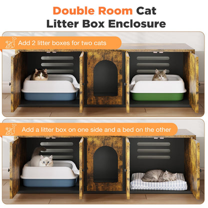 YODOLLA Cat Litter Box Enclosure with Double Room and Large Storage Space