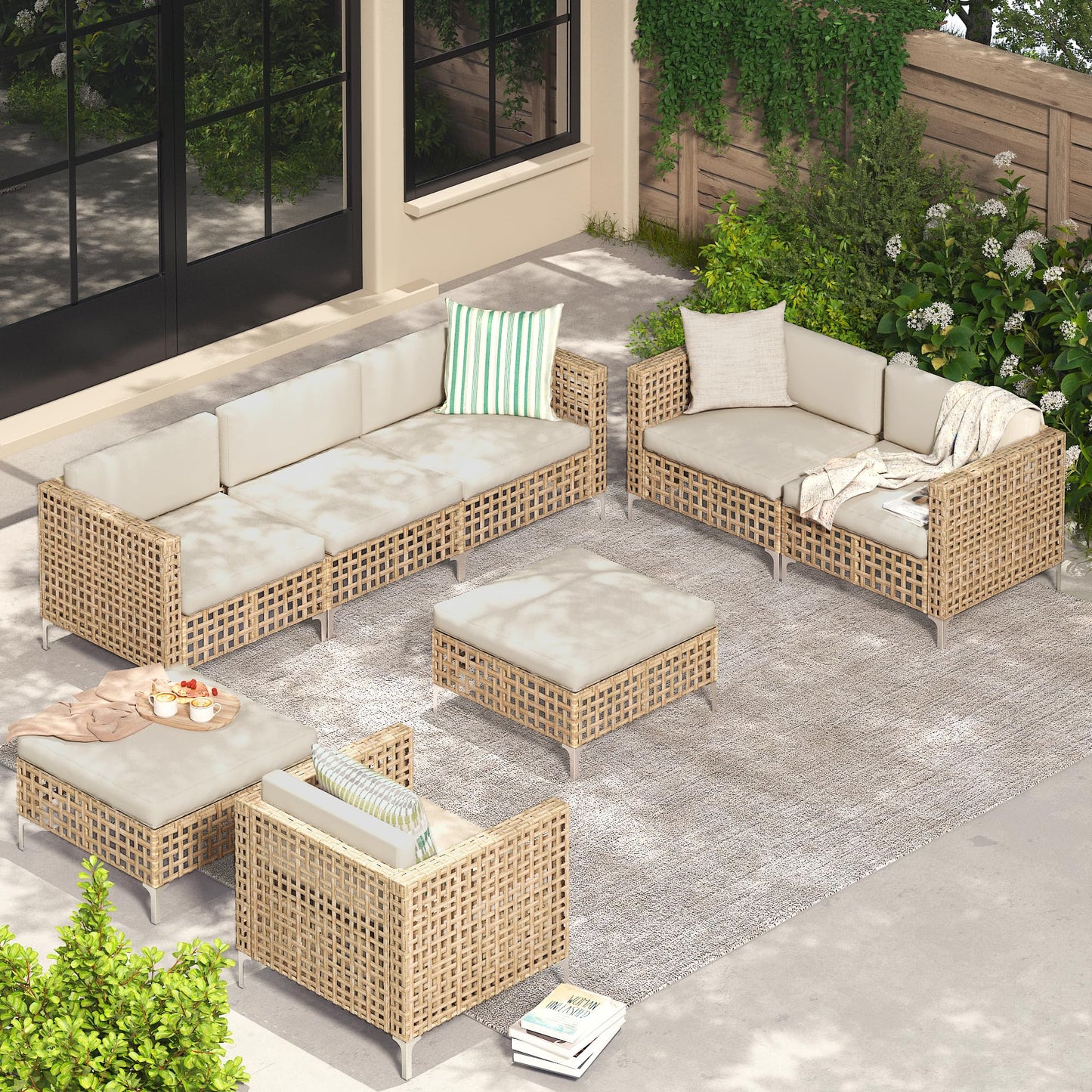 YODOLLA Outdoor Wicker Patio Furniture Sofa, 3 Seats Sofa