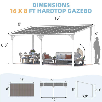 YODOLLA 16'x8' Wall Mounted Gazebos Pergola, White