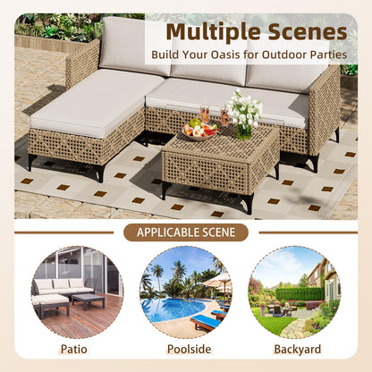 YODOLLA Small Outdoor Patio Furniture Set, 3 Pieces All Weather Wicker Rattan Sectional Sofa