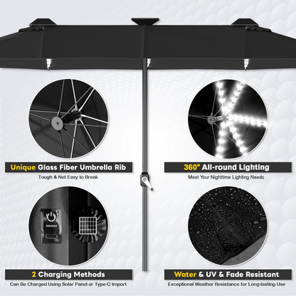 YODOLLA 15ft Double-Sided Patio Umbrella Outdoor Rectangle Umbrella with Base, Black