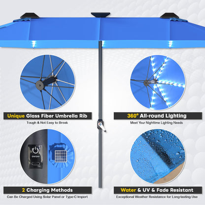 YODOLLA 15ft Double-Sided Patio Umbrella Outdoor Rectangle Umbrella with Base, Blue