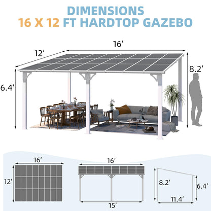YODOLLA 16'x12' Wall Mounted Gazebos Pergola, White