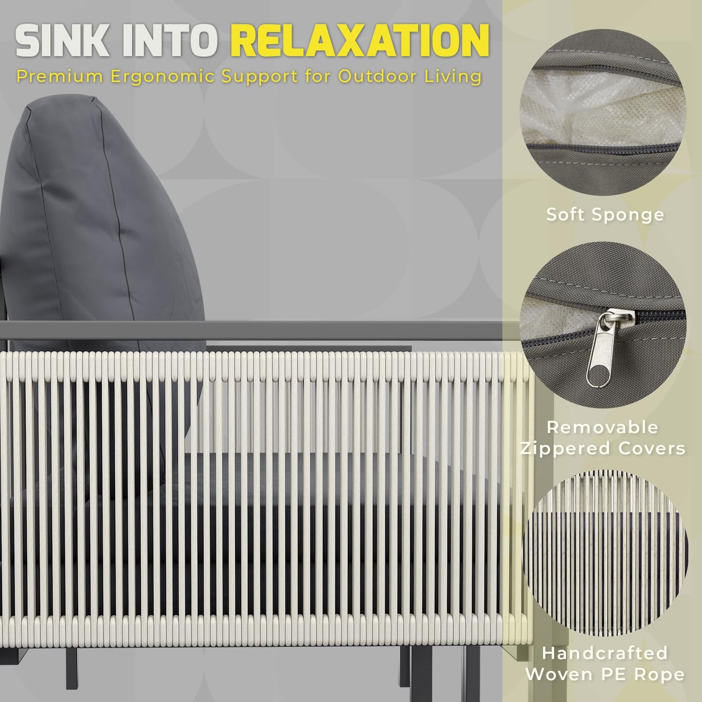 YODOLLA Aluminum Patio Furniture Set 5/4 Seats Outdoor Sectional Couch