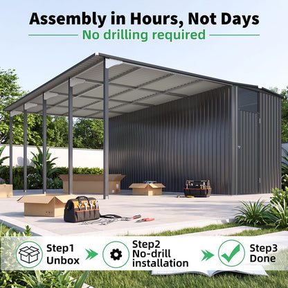 YODOLLA 16x16 Lean to Gazebo Metal Shed Combo, Hardtop Carport with Storage