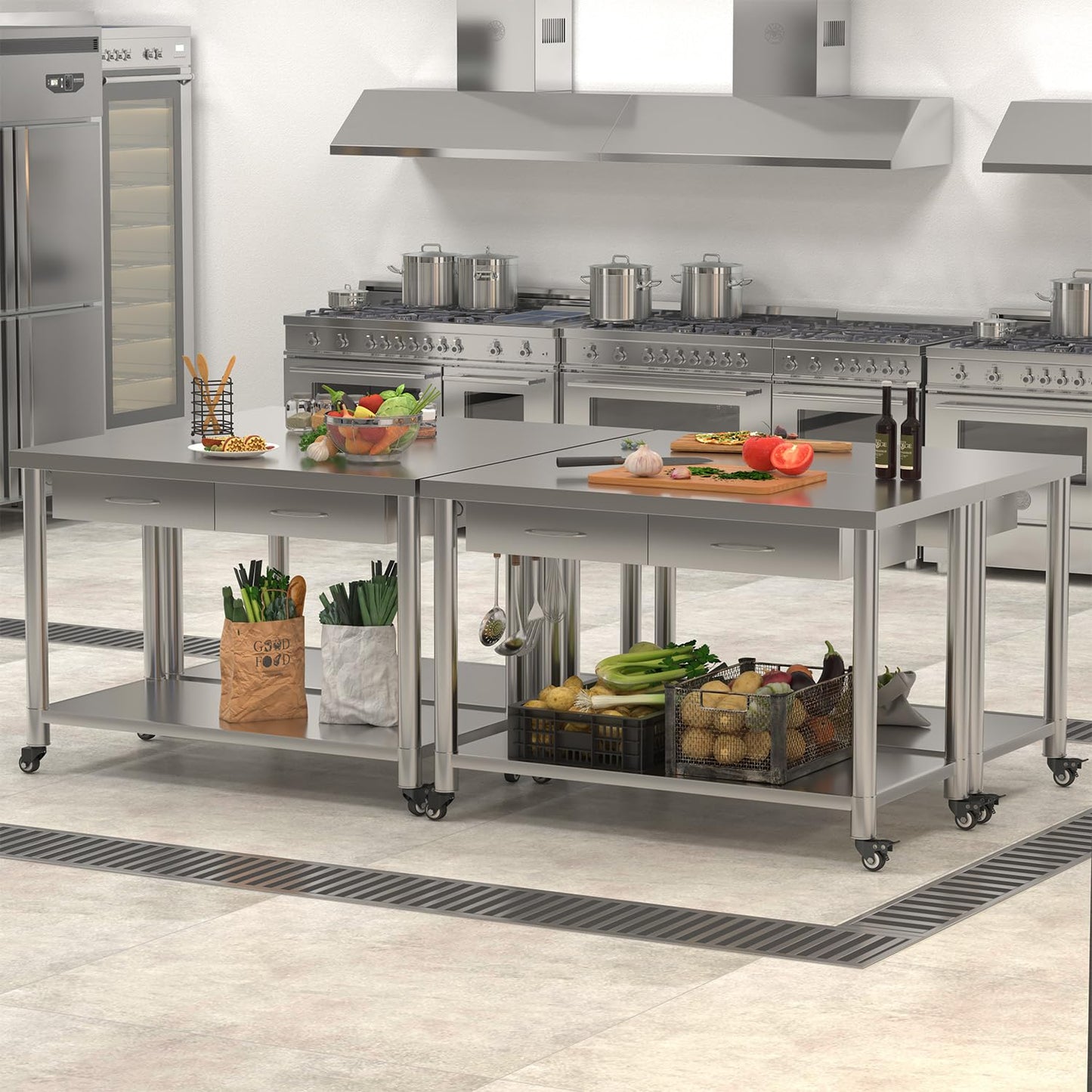 YODOLLA Stainless Steel Work Table with Drawers, 48"x24" Prep Table