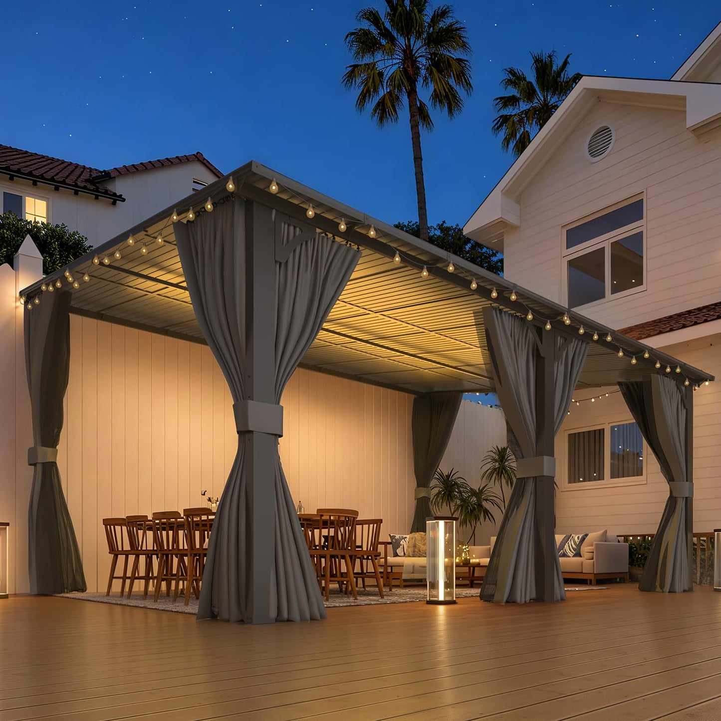 YODOLLA 16' x 12' Gazebo Outdoor Pergola with Curtains and Netting