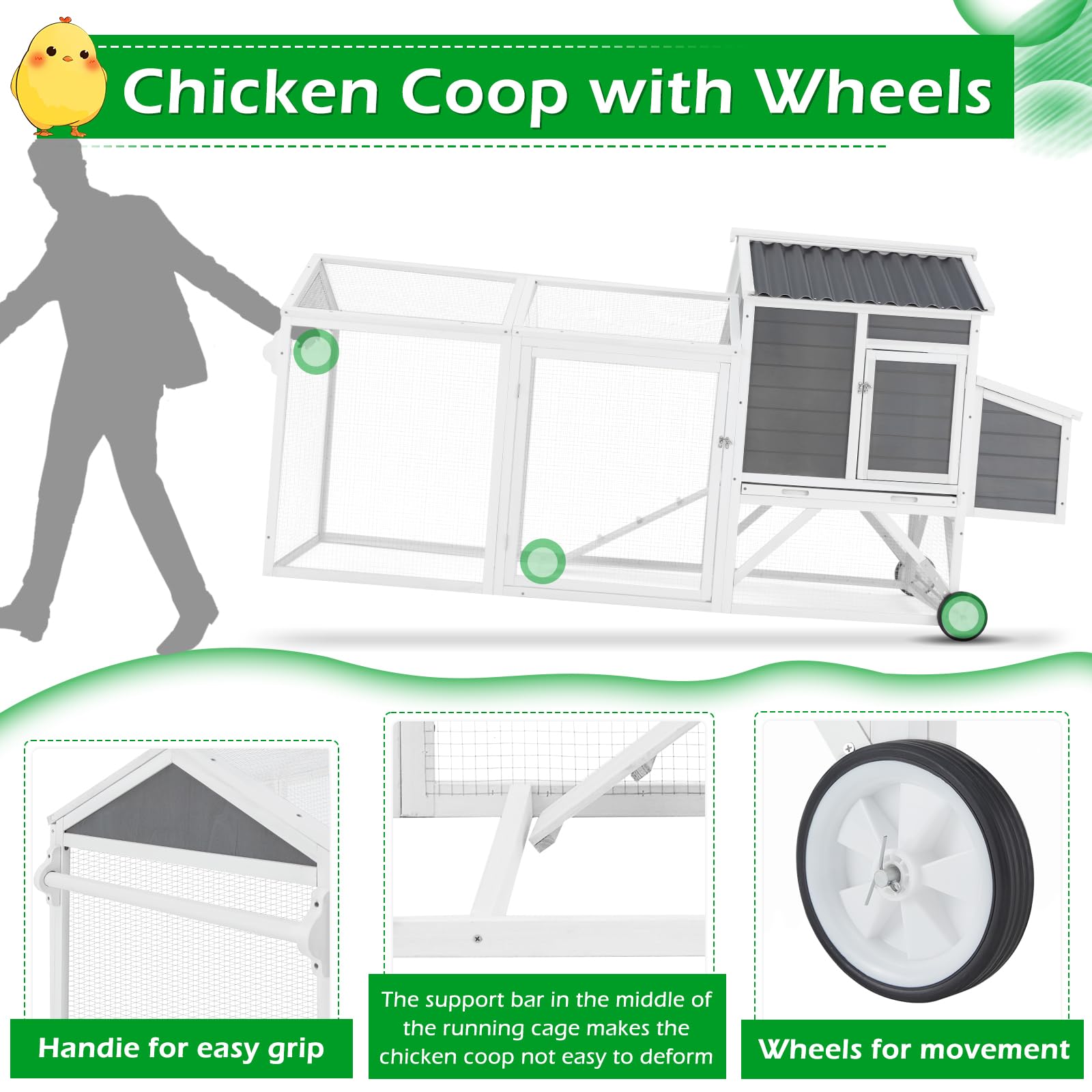 YODOLLA wooden chicken coop on wheels