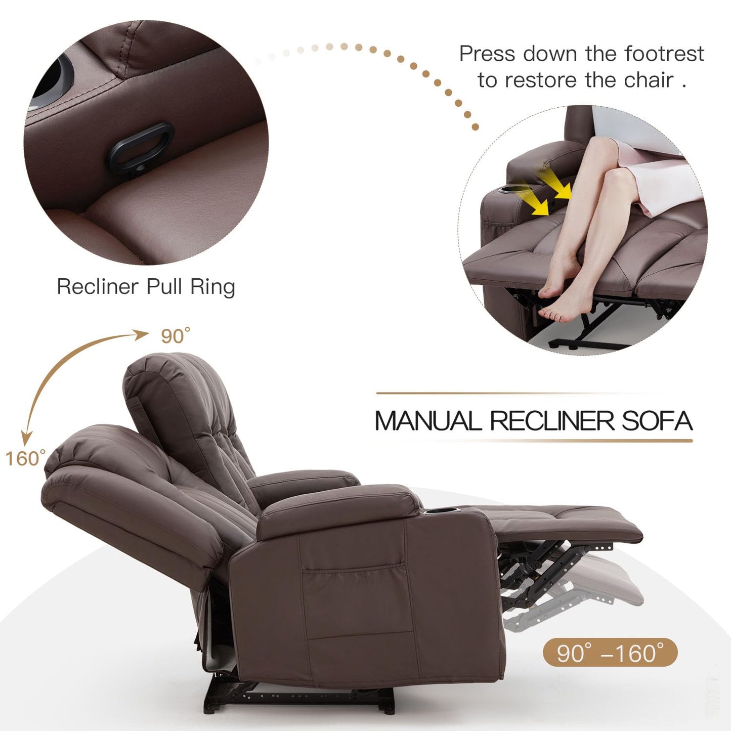 YODOLLA 3 PCS Leather Recliner Sofa Set