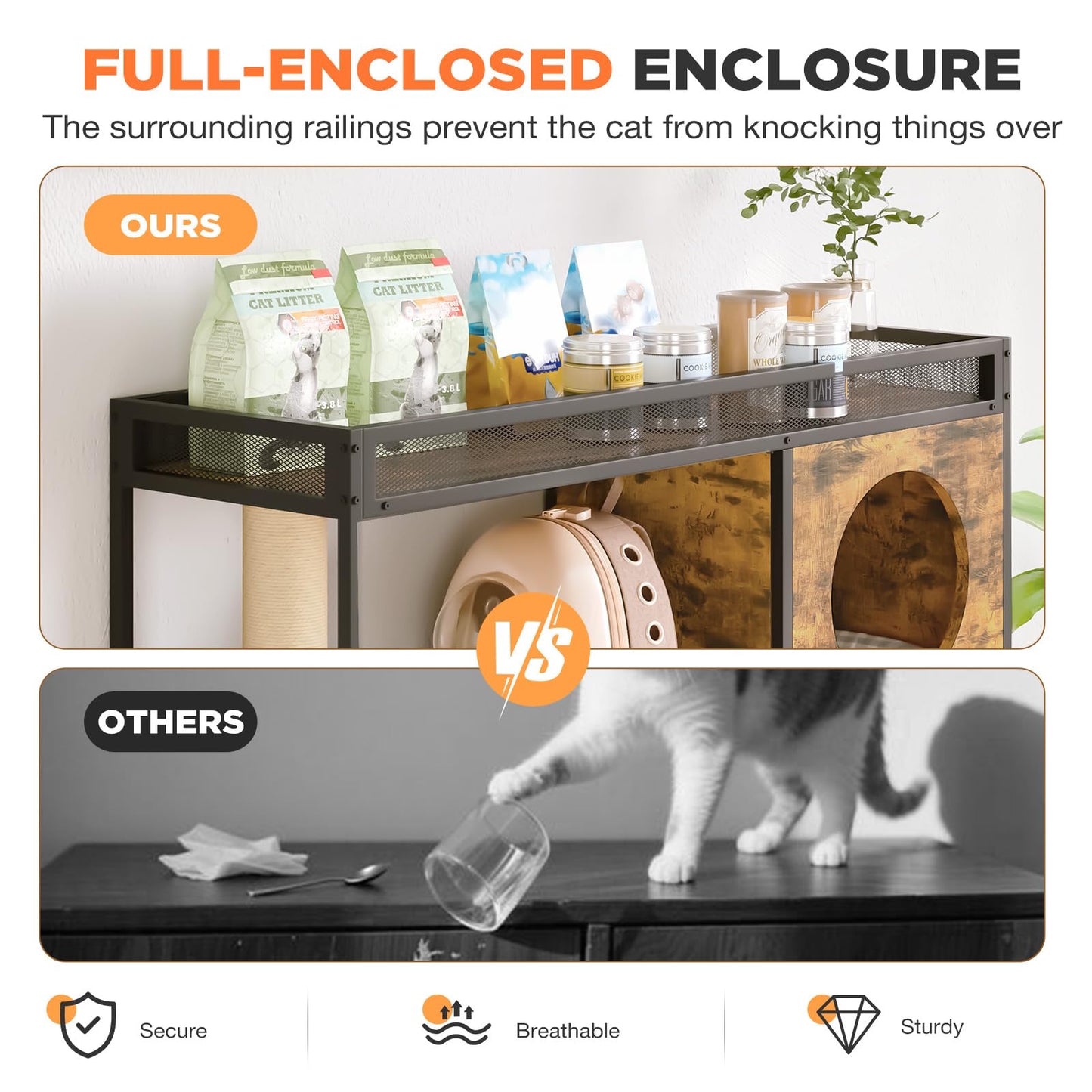 YODOLLA Cat Litter Box Enclosure with Scratching Post