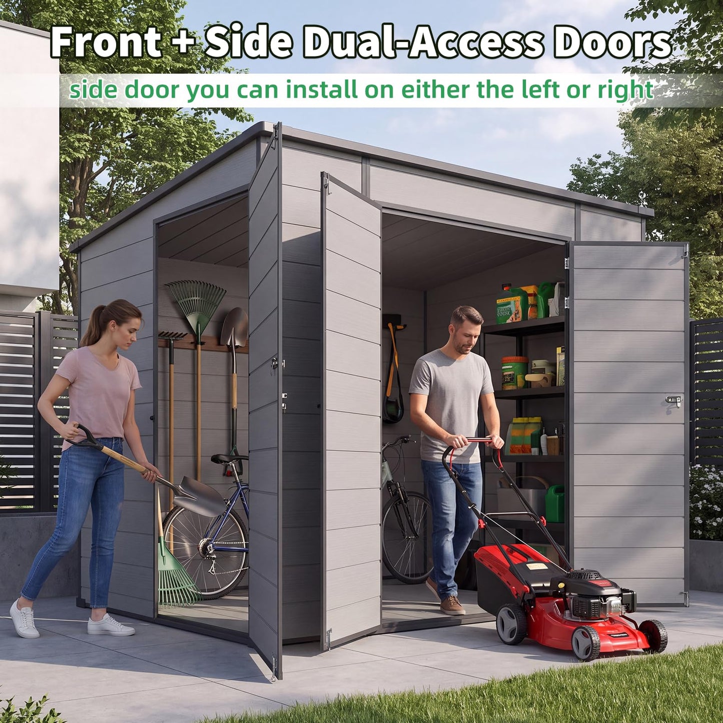 YODOLLA 6'x8' Outdoor Resin Storage Shed, Lean to Plastic Shed with Base