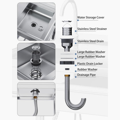 YODOLLA Stainless Steel Utility Sink, Free Standing Single Bowl Commercial Kitchen Sinks