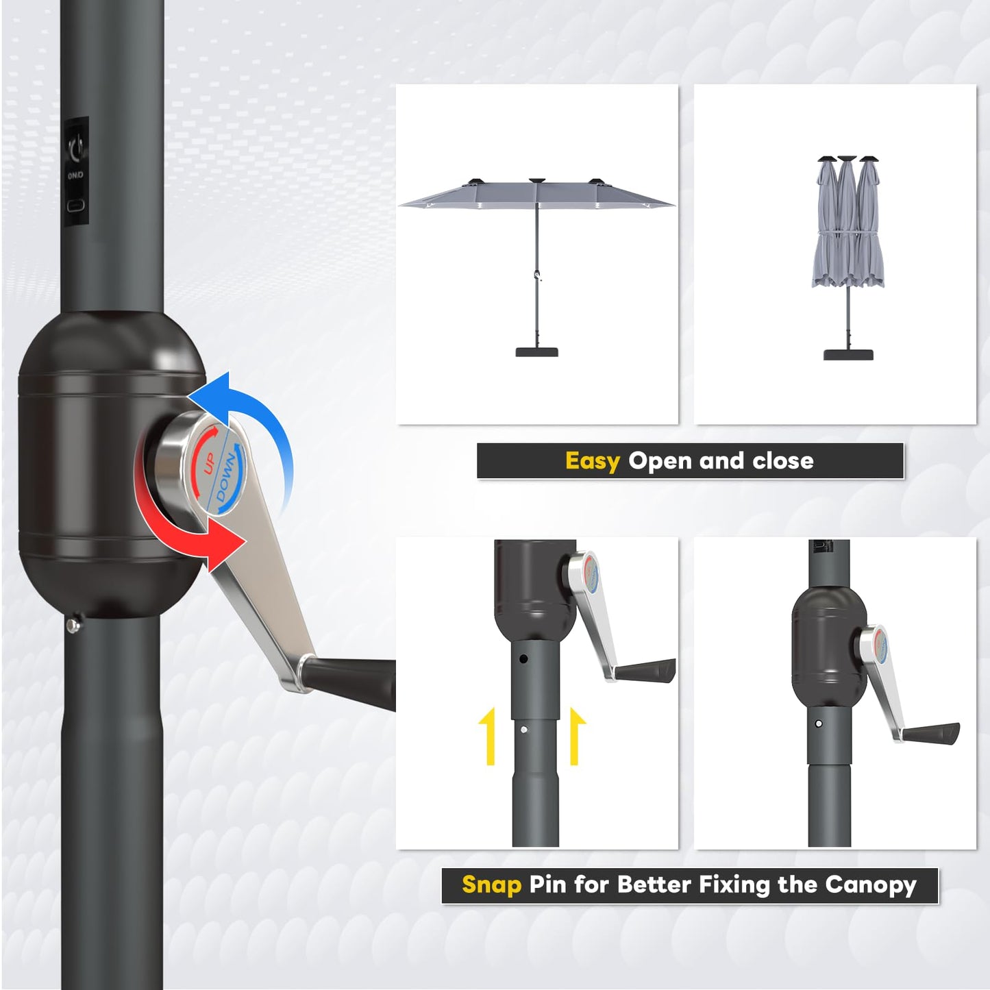 YODOLLA 15ft Double-Sided Patio Umbrella Outdoor Rectangle Umbrella with Base, Grey