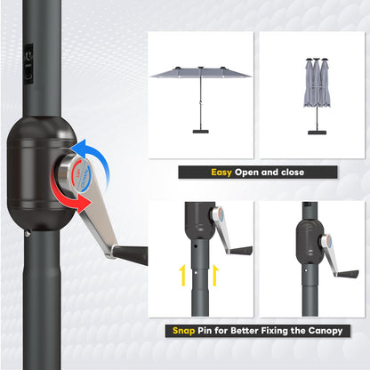 YODOLLA 15ft Double-Sided Patio Umbrella Outdoor Rectangle Umbrella with Base, Grey