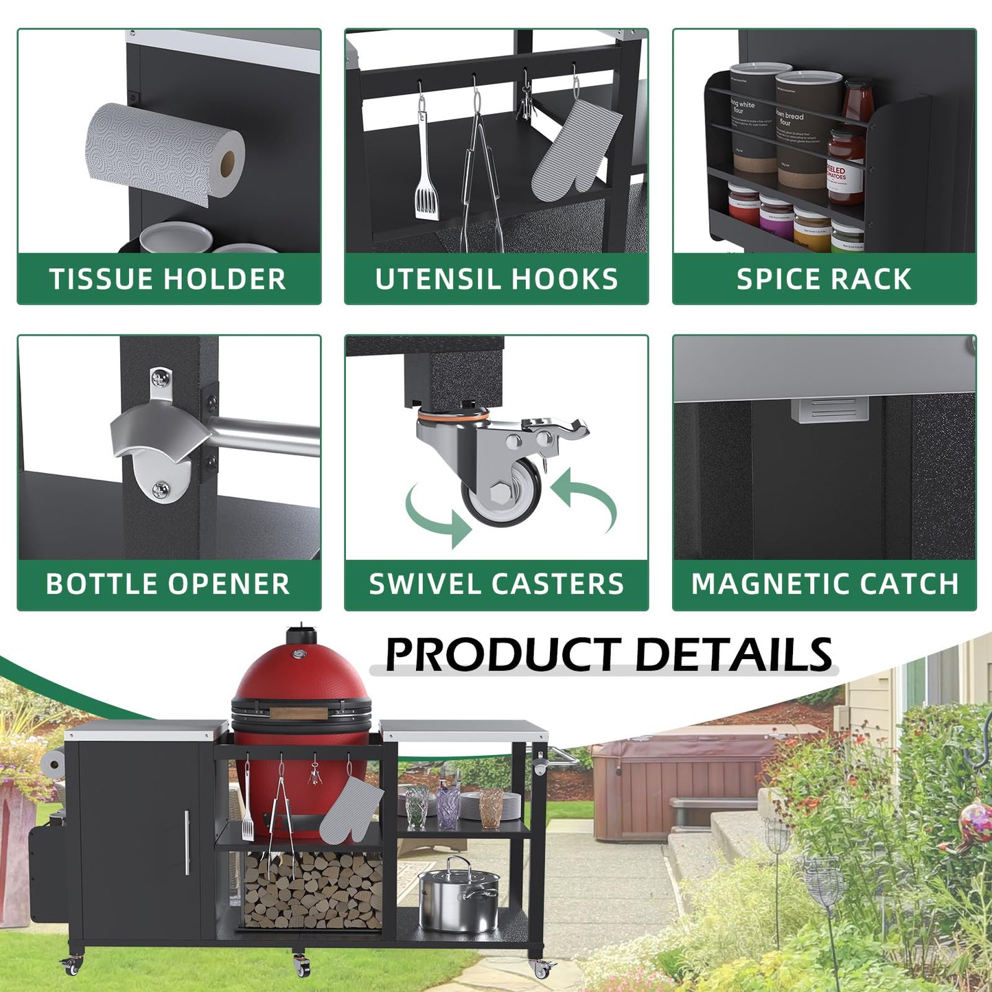 YODOLLA 69.7" Outdoor Grill Table Stainless Steel Grill Cart