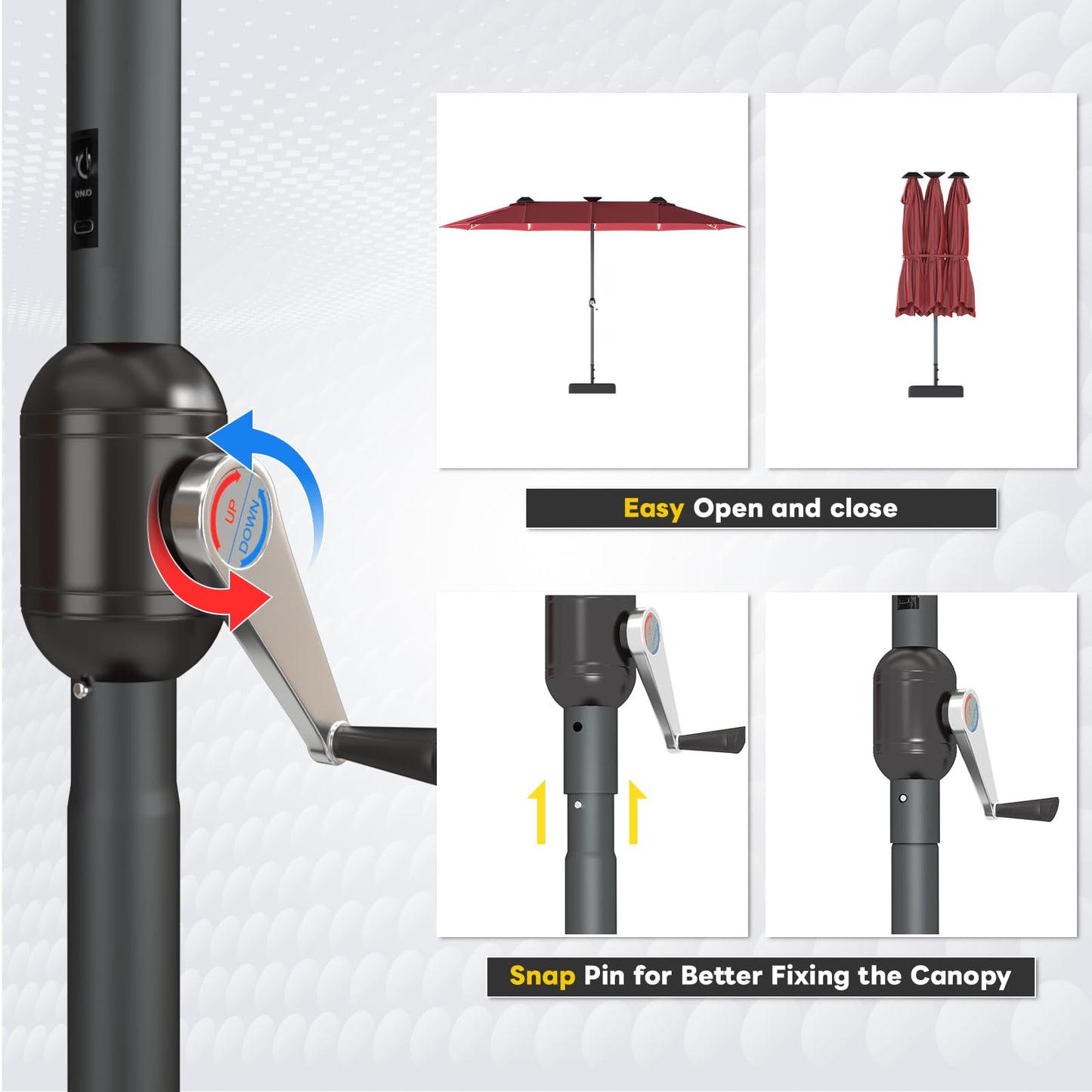 YODOLLA 15ft Double-Sided Patio Umbrella Outdoor Rectangle Umbrella with Base, Red