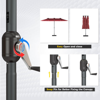 YODOLLA 15ft Double-Sided Patio Umbrella Outdoor Rectangle Umbrella with Base, Red