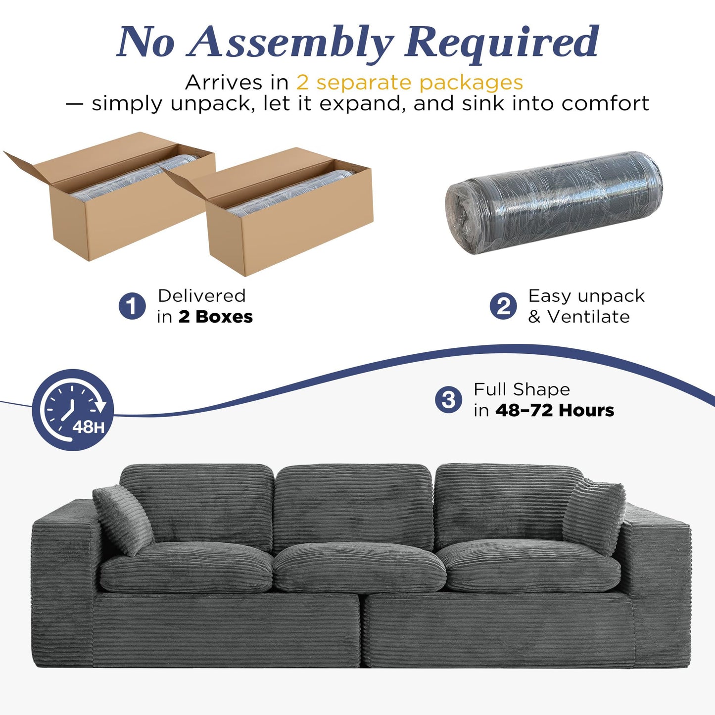 YODOLLA 110" Oversized Sofa Cloud Boneless Couch