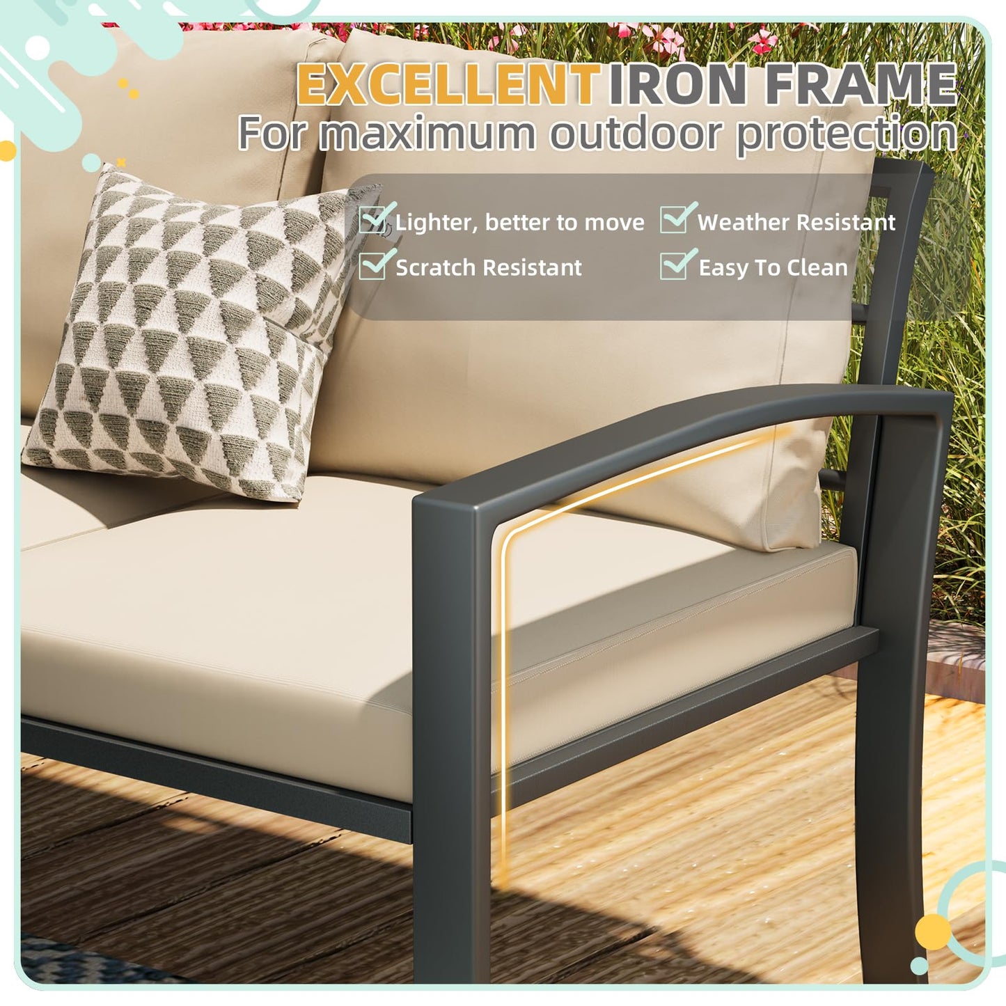 YODOLLA 6 Pieces Metal Patio Furniture Set, Beige