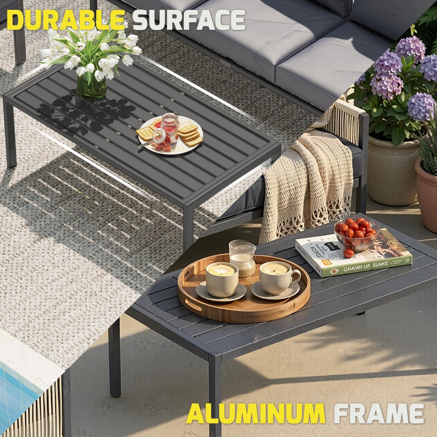 YODOLLA Aluminum Patio Furniture Set 5/4 Seats Outdoor Sectional Couch