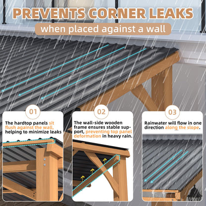 YODOLLA 10' x 10' Outdoor Wood Ceder Gazebo Lean to Hardtop Pergolas