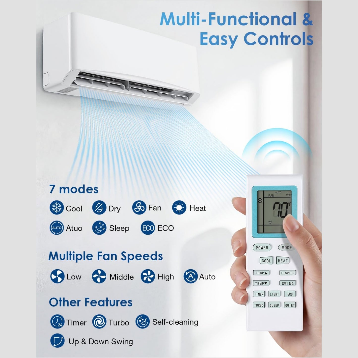 YODOLLA 9000 BTU Mini Split AC/Heating System, Wall Air Conditioner