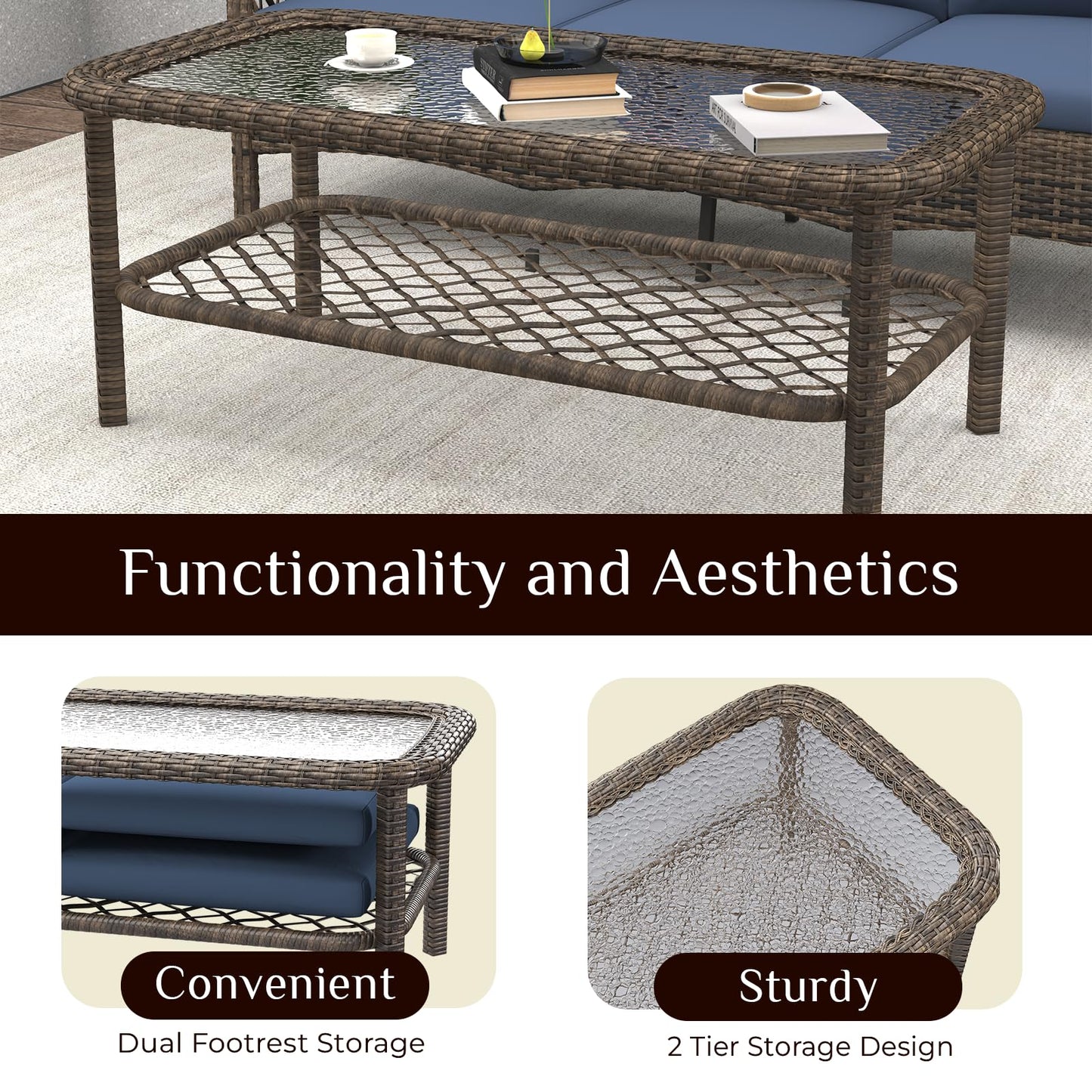 YODOLLA 6PCS Wicker Conversation Set Patio Furniture Set Outdoor Sectional Sofa Couch