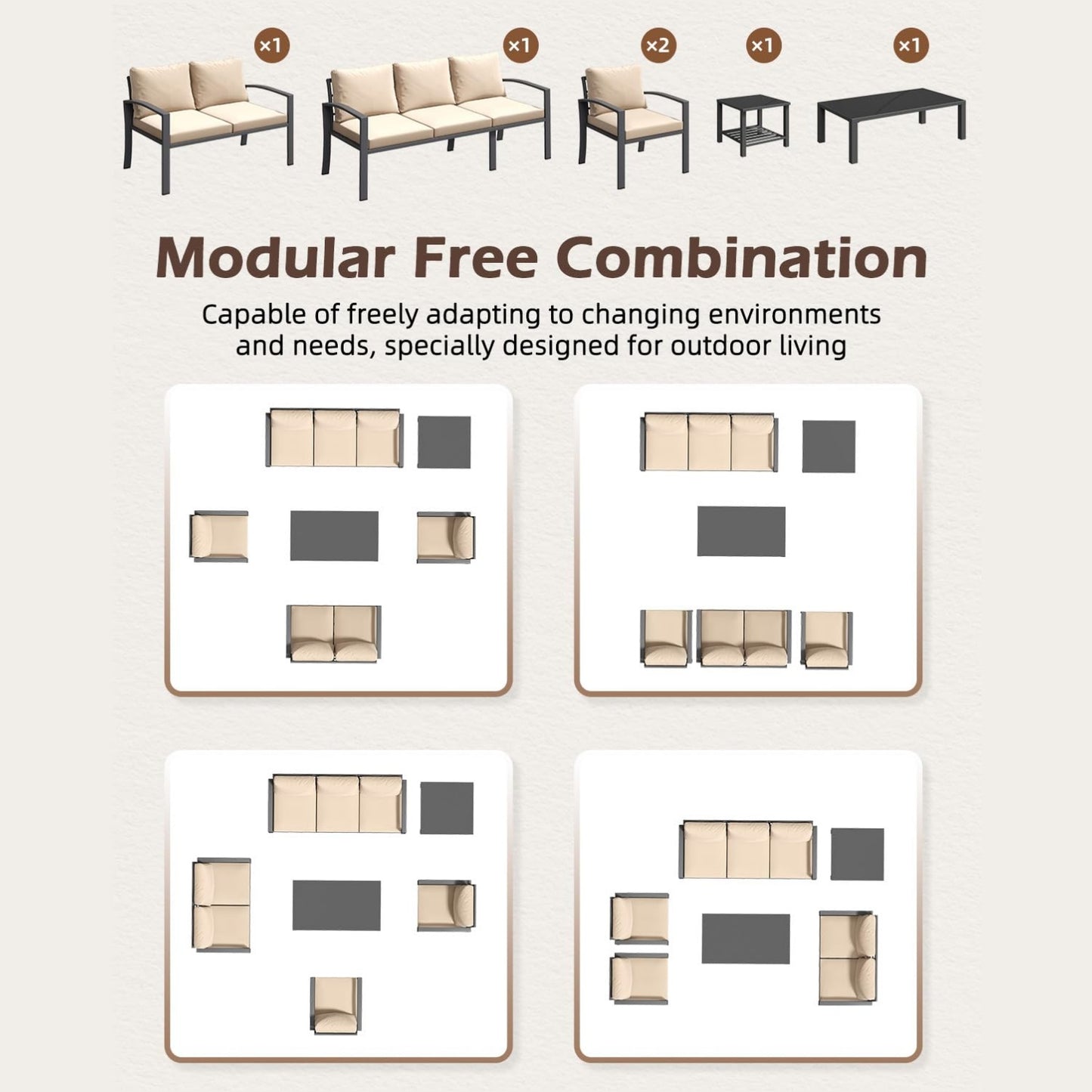 YODOLLA Metal Patio Furniture Set, 7 Seats Modern Outdoor Furniture