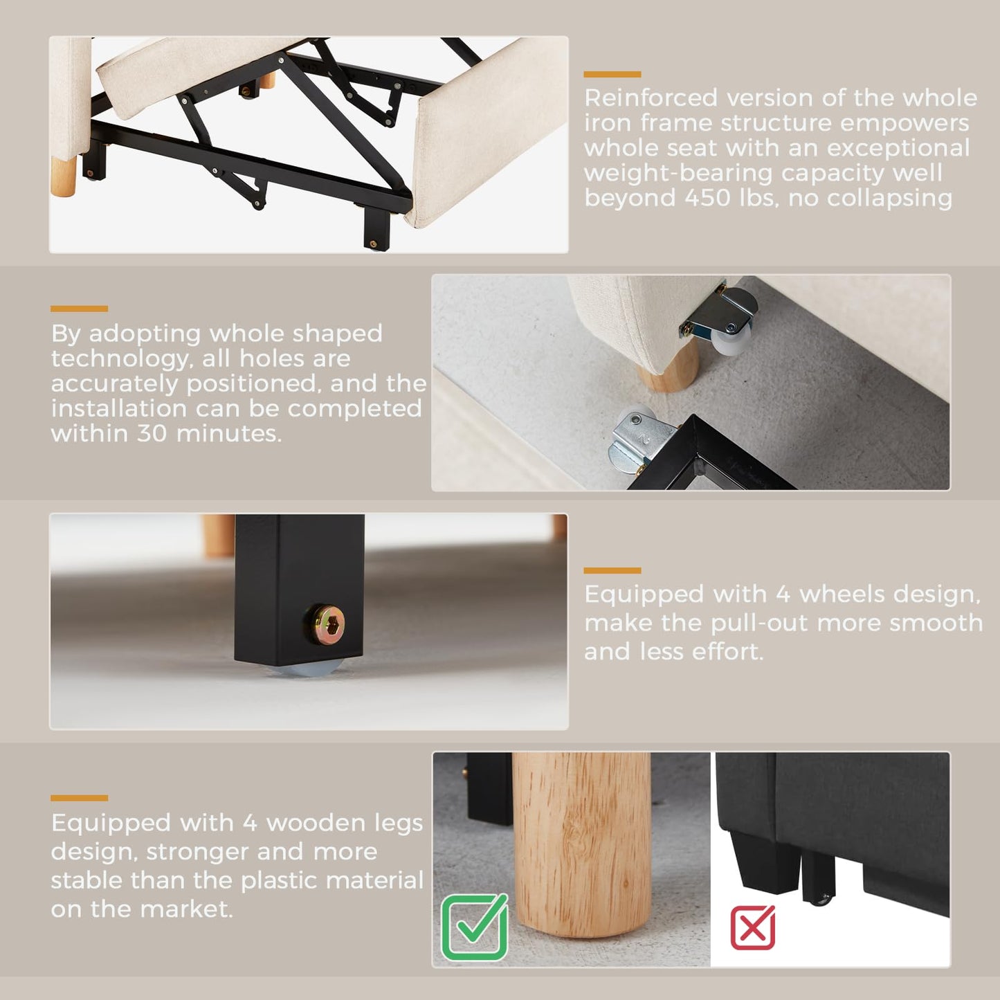 YODOLLA 36" Convertible Chair Bed, Teddy White