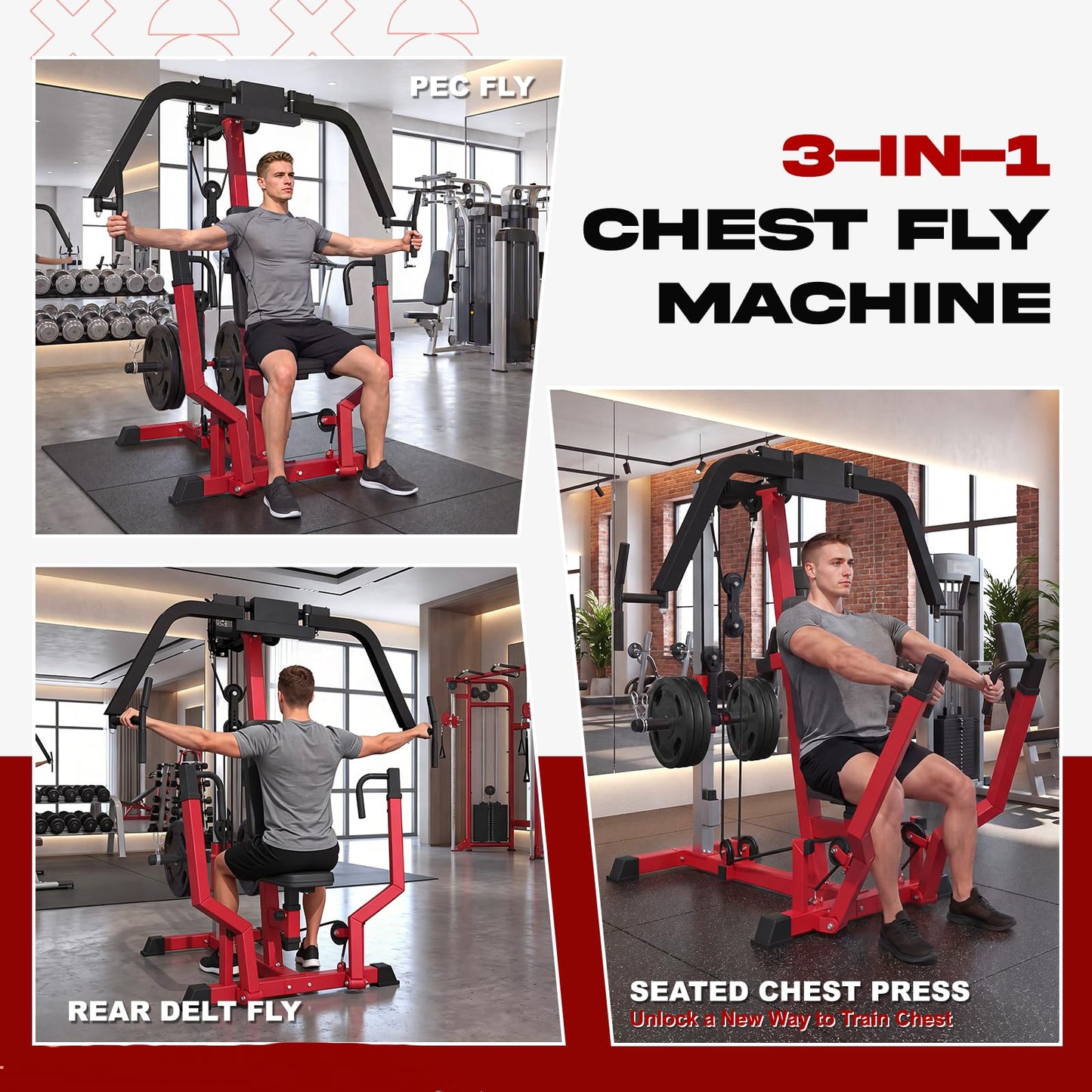 YODOLLA 3-in-1 Chest Fly Machine, Targeting Entire Chest and Rear Deltoids