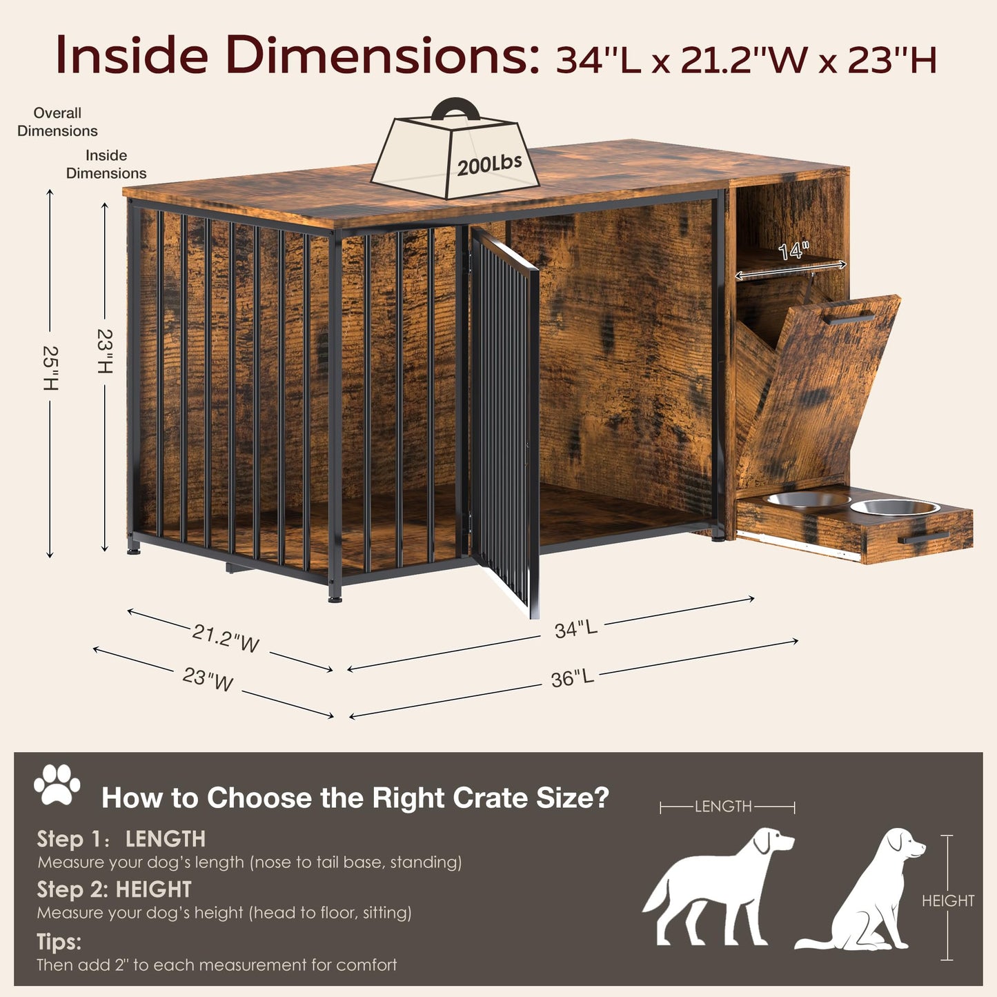 YODOLLA 36 Inch Dog Crate Furniture with Storage Cabinet