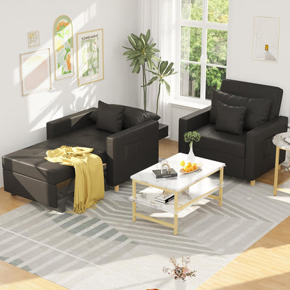 YODOLLA 36" Convertible Chair Bed, Black Leather