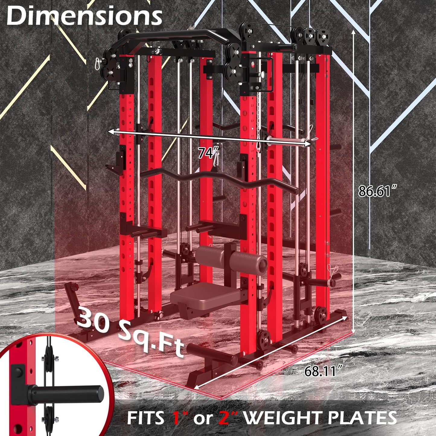 YODOLLA Smith Machine Power Squat Rack Cage, 2000lbs All in One Dual Cable Crossover Machine