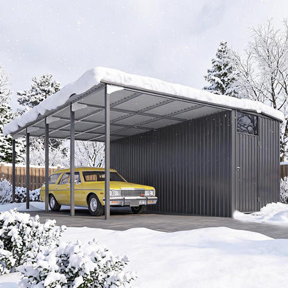 YODOLLA 16x16 Lean to Gazebo Metal Shed Combo, Hardtop Carport with Storage