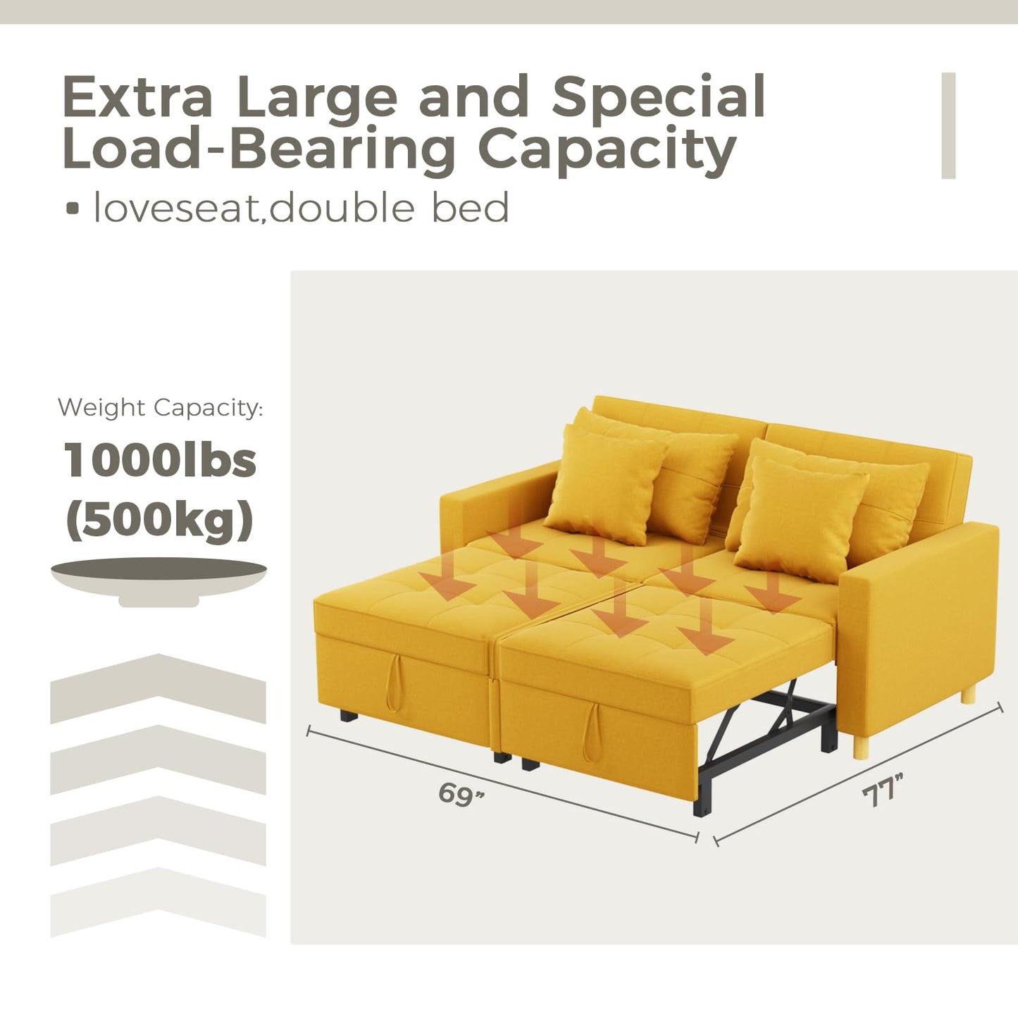 YODOLLA Comfortable 3-1 Convertible Sofa Bed,Yellow