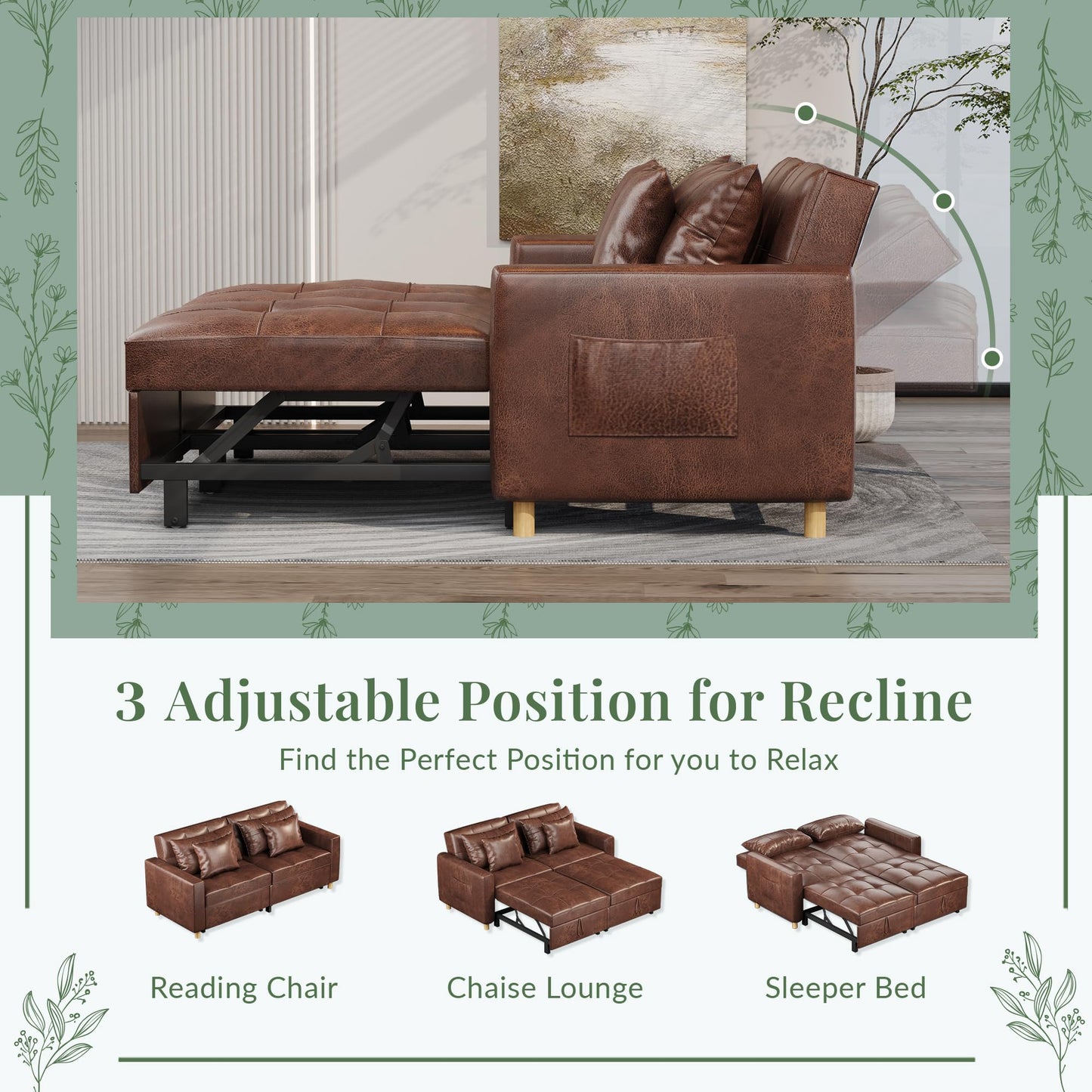 YODOLLA Comfortable 3-1 Convertible Sofa Bed,Brown