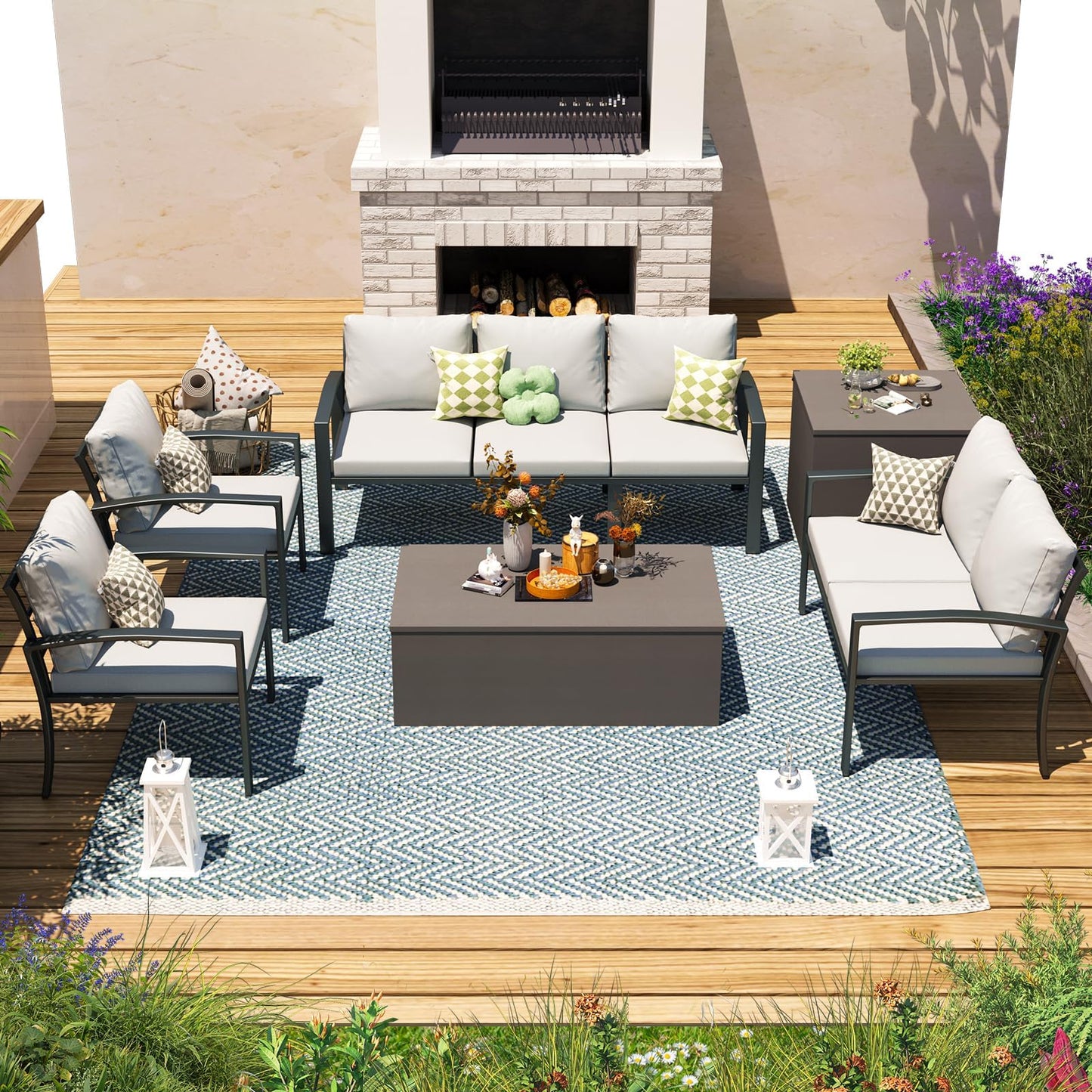 YODOLLA 6 Pieces Metal Patio Furniture Set, Light Gray