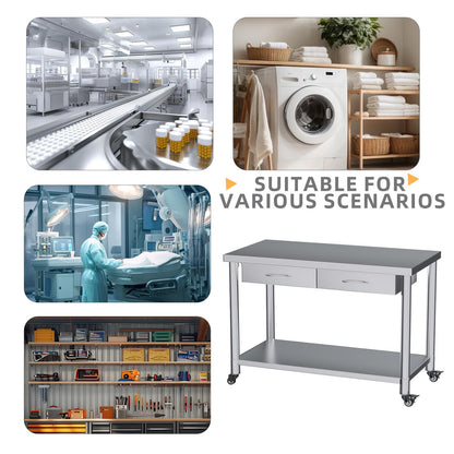 YODOLLA Stainless Steel Work Table with Drawers, 48"x24" Prep Table