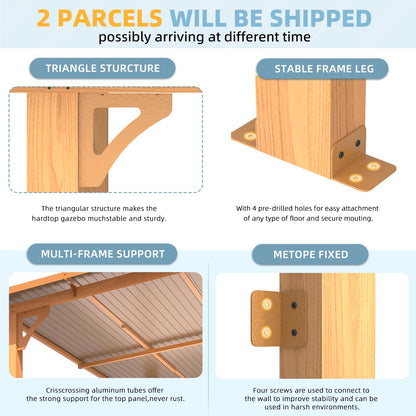 YODOLLA 14' x 10' Wood Grain Hard Top Lean to Gazebo Pergola