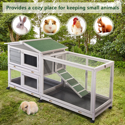 YODOLLA 62'' Rabbit Hutch Two Story Bunny Cage with No Leakage Tray & Waterproof Roof