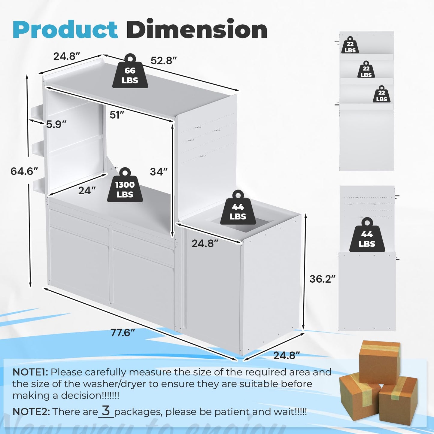 YODOLLA Laundry Pedestal with Sink Cabinet for 2 Washer and Dryer