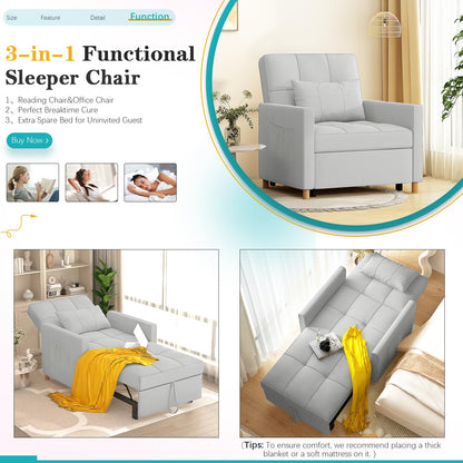 YODOLLA 3 in 1 Chair Bed Sleeper for Adults, Gray