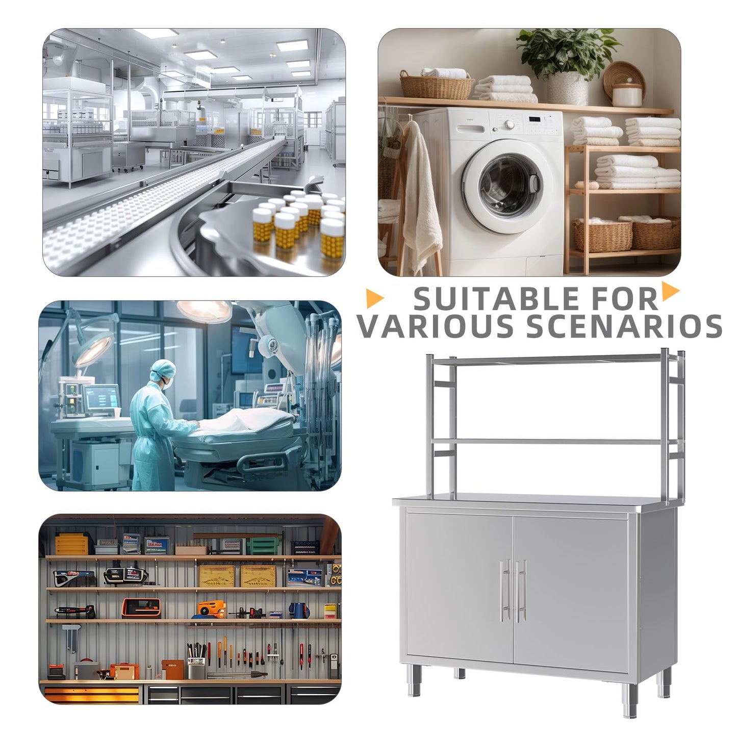 YODOLLA 40"x20" Stainless Steel Table with Cabinet