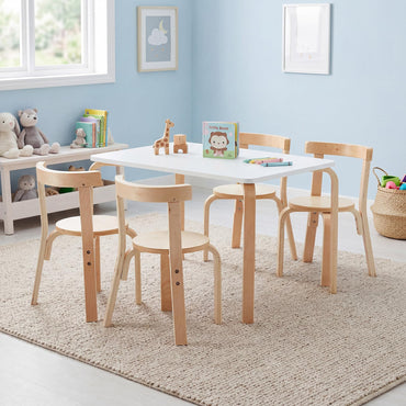 YODOLLA Kids Table and Chair Set, Wooden Toddler Table with 4 Chairs