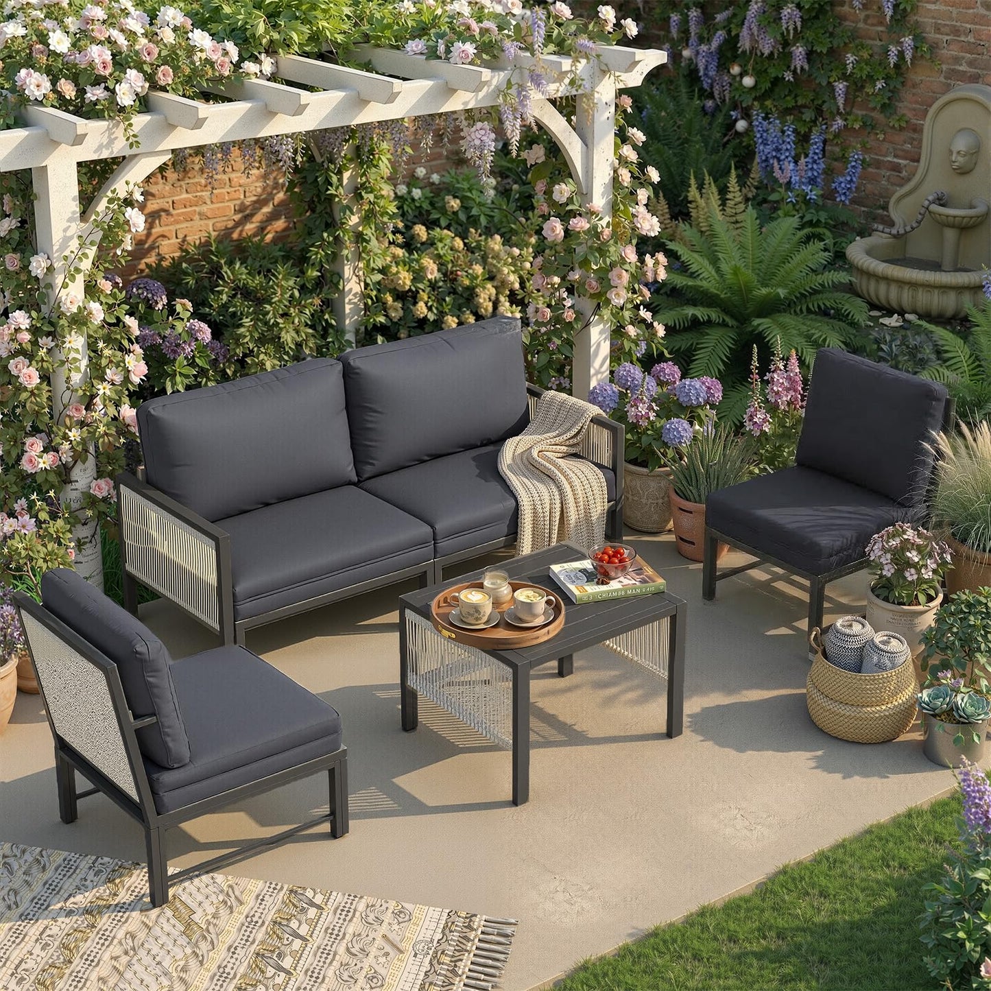 YODOLLA Aluminum Patio Furniture Set 5/4 Seats Outdoor Sectional Couch