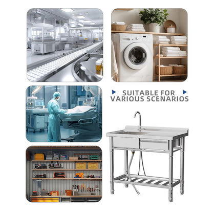 YODOLLA Stainless Steel Utility Sink, Free Standing Single Bowl Commercial Kitchen Sinks