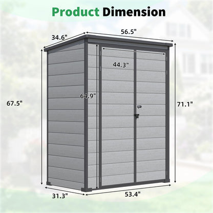 YODOLLA 3'x5' Resin Outdoor Storage Shed, Lean to Plastic Shed with Base