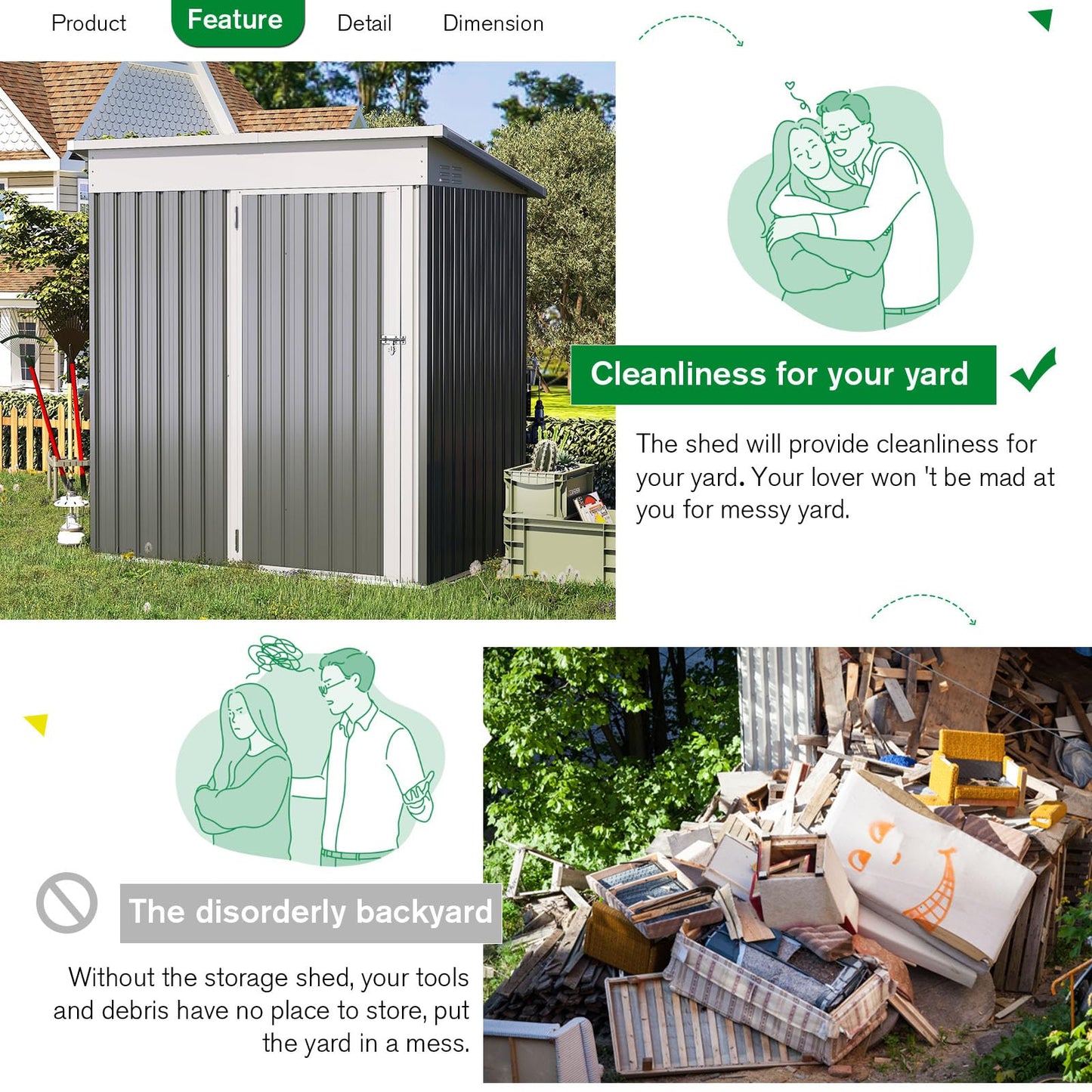 YODOLLA 5'x3' Outdoor Storage Shed, Dark Gray