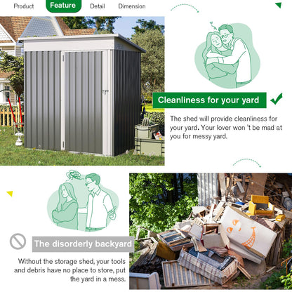 YODOLLA 5'x3' Outdoor Storage Shed, Dark Gray
